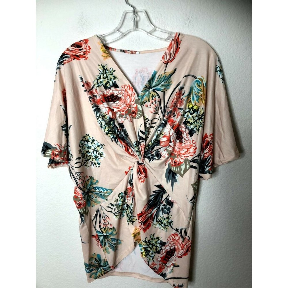 Women's Summer Floral Print Tops Twist Knot Blouse